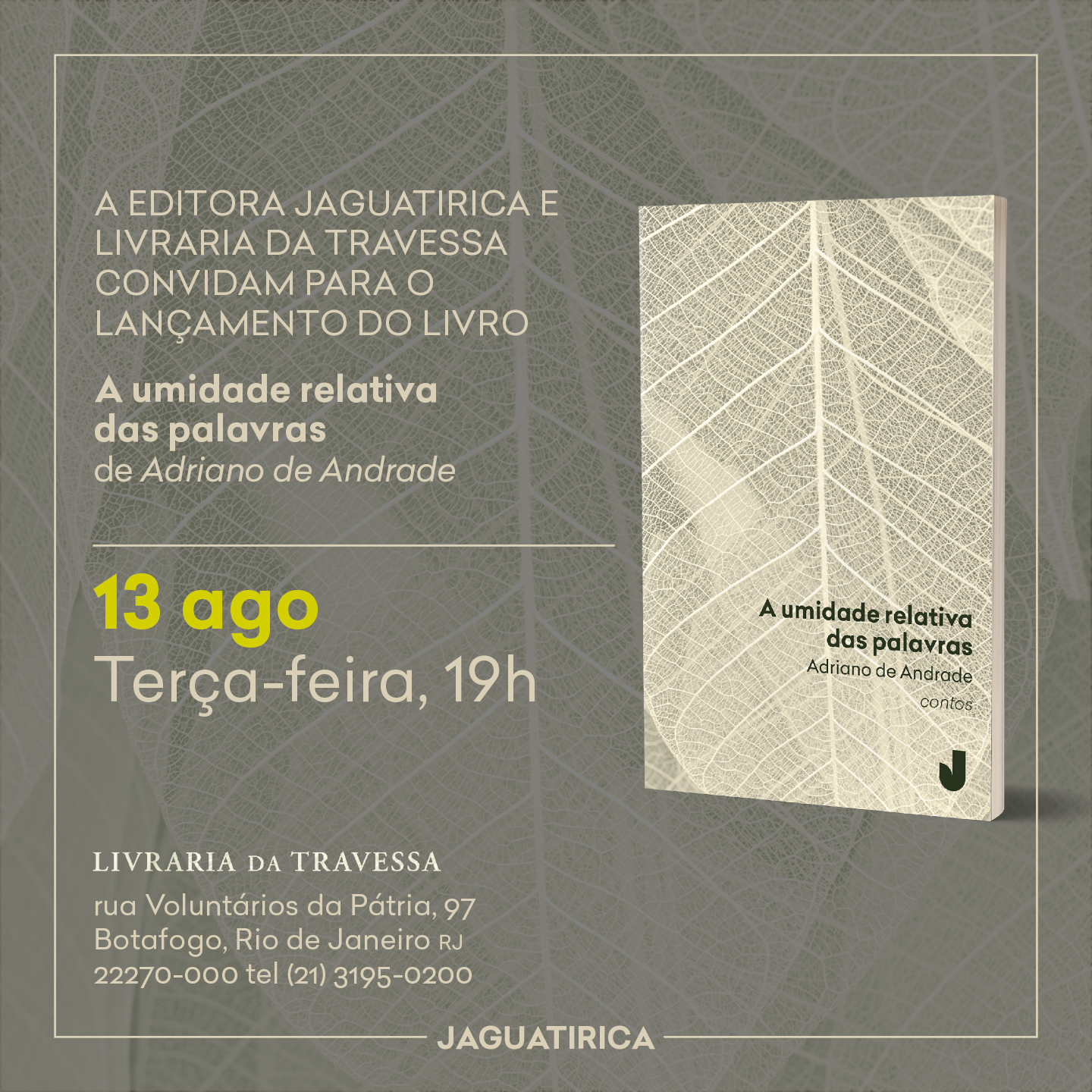 convite a umidade relativa - Lançamento do livro de contos "A umidade relativa das palavras",  de Adriano de Andrade