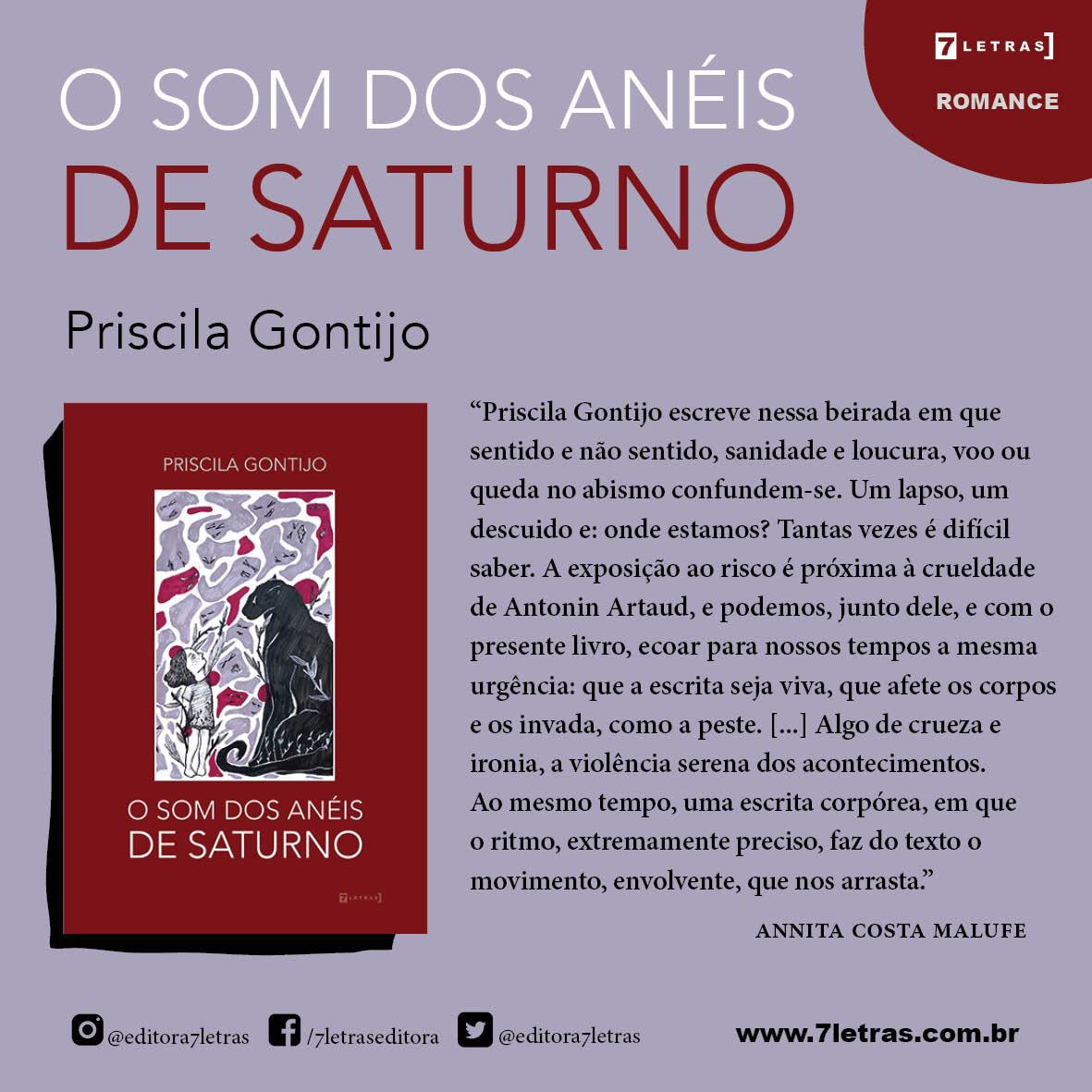 PRISCILA GONTIJO 7 LETRAS - Fernando Andrade entrevista a escritora Priscila Gontijo sobre o romance “O som dos anéis de Saturno”
